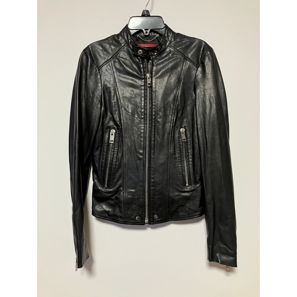 Diesel Timeless Women's Moto Jacket XS Black Lambskin Leather Ribbed Biker